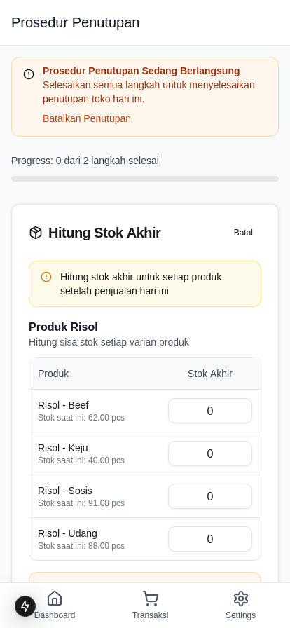 Closing Procedure Screenshot