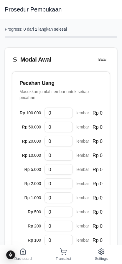 Opening Procedure Screenshot